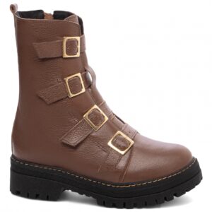 Bota Coturno Sola Tratorada Couro